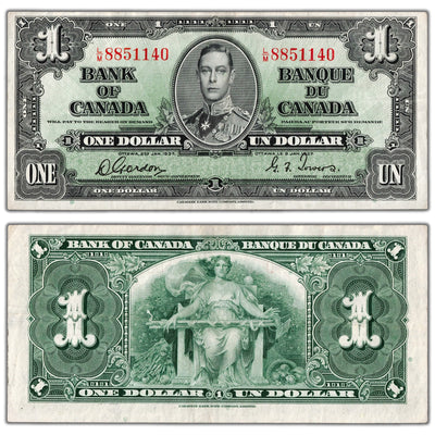 $1 1937 Bank of Canada Note Gordon-Towers L/M Prefix BC-21c - About EF