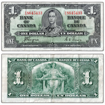 $1 1937 Bank of Canada Note Coyne-Towers E/N Prefix BC-21d - VF