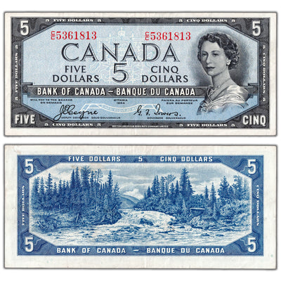 $5 1954 Bank of Canada Note Devil Face C/C Prefix BC-31a - VF/EF