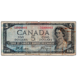 $5 1954 Bank of Canada Note Devil Face F/C Prefix BC-31b - Filler