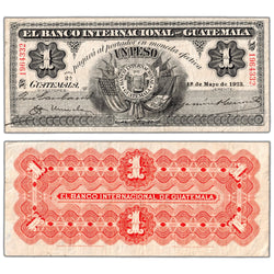 Guatemala El Banco Internacional 1923 1 One Peso Note P #S153b - VF