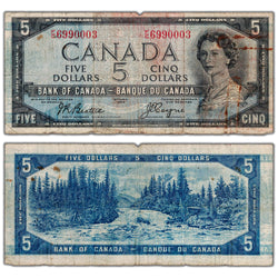 $5 1954 Bank of Canada Note Devil Face F/C Prefix BC-31b - Filler