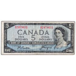 $5 1954 Bank of Canada Note Devil Face H/C Prefix BC-31b - Fine