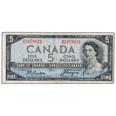 $5 1954 Bank of Canada Note Devil Face H/C Prefix BC-31b - Fine