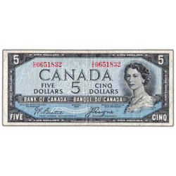 $5 1954 Bank of Canada Note Devil Face H/C Prefix BC-31b - F/VF