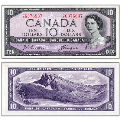 $10 1954 Bank of Canada Note Beattie-Coyne P/D Prefix BC-40a - AU-58