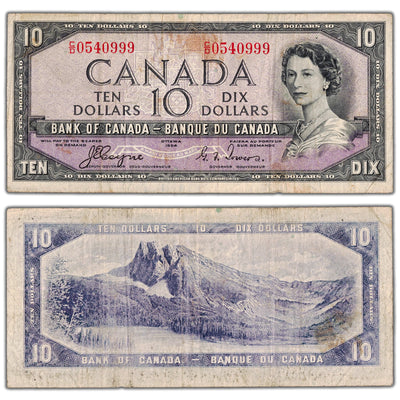 SOLD $10 1954 Bank of Canada Note Devil Face C/D Prefix BC-32a - Circulated