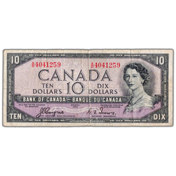 $10 1954 Bank of Canada Note Devil Face A/D Prefix BC-32a - Fine