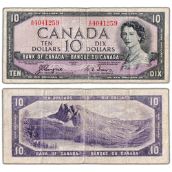 $10 1954 Bank of Canada Note Devil Face A/D Prefix BC-32a - Fine