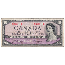$10 1954 Bank of Canada Note Devil Face H/D Prefix BC-32b - F/VF
