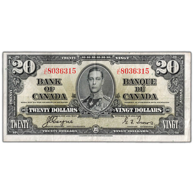 $20 1937 Bank of Canada Note Coyne-Towers J/E Prefix BC-25c - VF/EF (small tear)