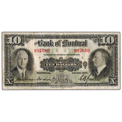 SOLD $10 1935 Bank of Montreal Canada Chartered Note #505-60-04 - Fine