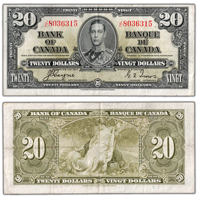$20 1937 Bank of Canada Note Coyne-Towers J/E Prefix BC-25c - VF/EF (small tear)