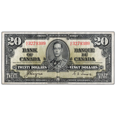 $20 1937 Bank of Canada Note Coyne-Towers K/E Prefix BC-25c - VF/EF