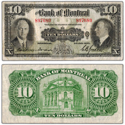 SOLD $10 1935 Bank of Montreal Canada Chartered Note #505-60-04 - Fine