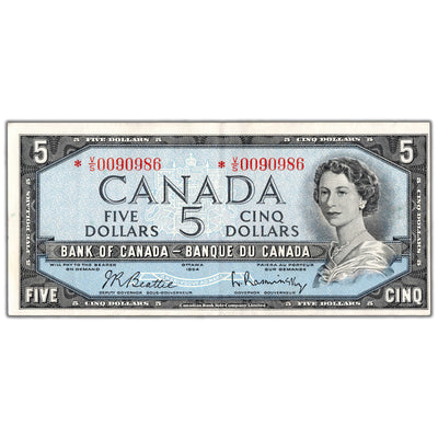 SOLD $5 1954 Bank of Canada Note *V/S Replacement Prefix BC-39bA - EF
