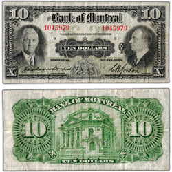 SOLD $10 1935 Bank of Montreal Canada Chartered Note #505-60-04 - VG/F
