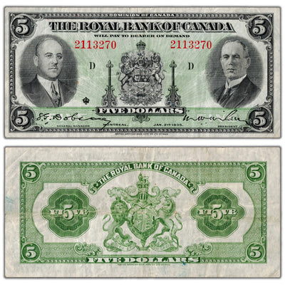 $5 1935 Royal Bank of Canada Chartered Note #630-18-02 - F/VF