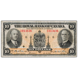 SOLD $10 1935 Royal Bank of Canada Chartered Note #630-18-04a - Fine