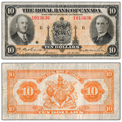 SOLD $10 1935 Royal Bank of Canada Chartered Note #630-18-04a - Fine