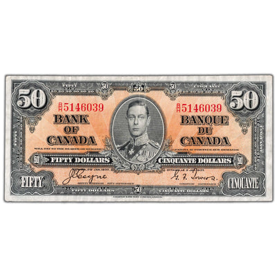 $50 1937 Bank of Canada Note Coyne-Towers B/H Prefix BC-26c - VF