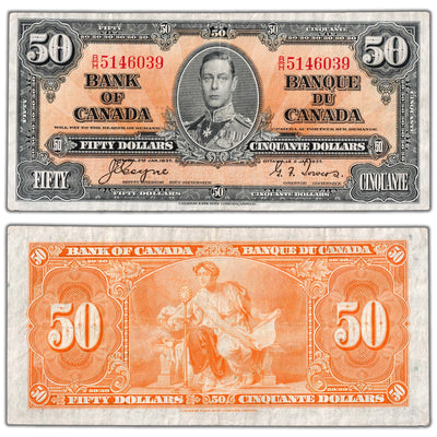 $50 1937 Bank of Canada Note Coyne-Towers B/H Prefix BC-26c - VF