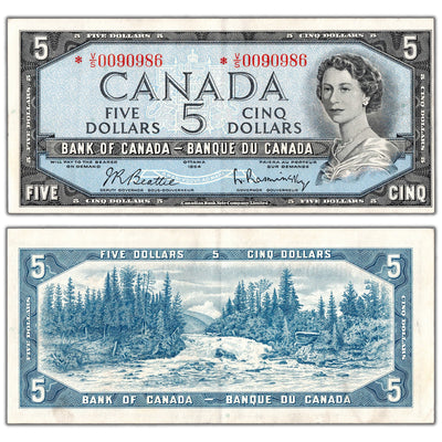SOLD $5 1954 Bank of Canada Note *V/S Replacement Prefix BC-39bA - EF