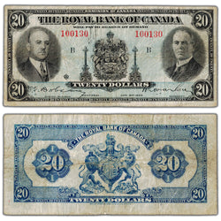 SOLD $20 1935 Royal Bank of Canada Chartered Note #630-18-06a - Minor Writing