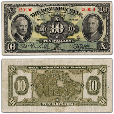$10 1938 The Dominion Bank Canada Chartered Note #220-28-04 - F/VF