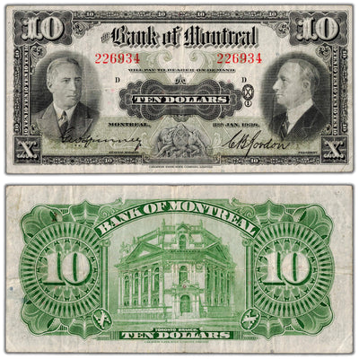 $10 1938 Bank of Montreal Canada Chartered Note #505-62-04 - VF