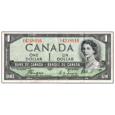 $1 1954 Bank of Canada Note Devil Face B/A Prefix BC-29a - VF+