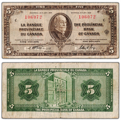 $5 1935 La Banque Provinciale du Canada Chartered Note #615-16-02 - Fine