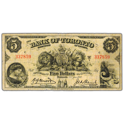 $5 1937 Bank of Toronto Canada Chartered Note #715-24-04 - Fine