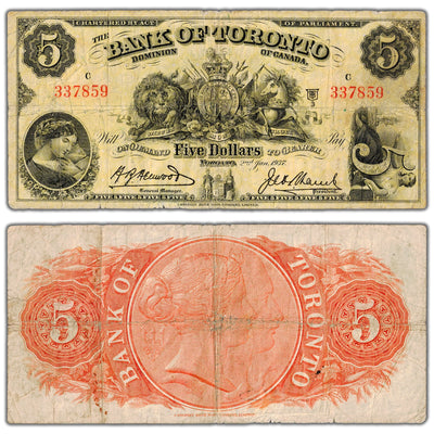 $5 1937 Bank of Toronto Canada Chartered Note #715-24-04 - Fine