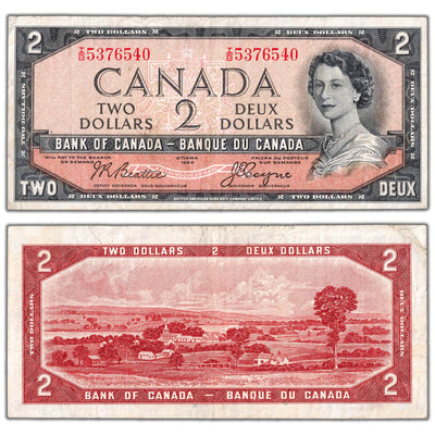 $2 1954 Bank of Canada Note Devil Face I/B Prefix BC-30b - VF