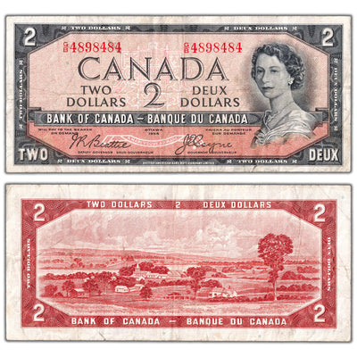 $2 1954 Bank of Canada Note Devil Face G/B Prefix BC-30b - VF (tear)