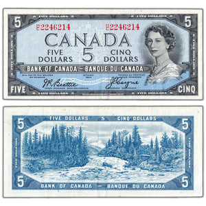 SOLD $5 1954 Bank of Canada Note Devil Face H/C Prefix BC-31b - VF/EF