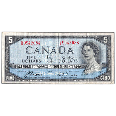 $5 1954 Bank of Canada Note Devil Face B/C Prefix BC-31a - F/VF