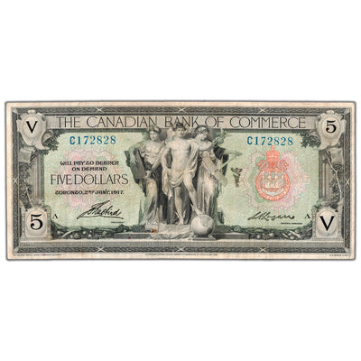 $5 1917 Canadian Bank of Commerce Chartered Note #75-16-04-06a - VF (spots)
