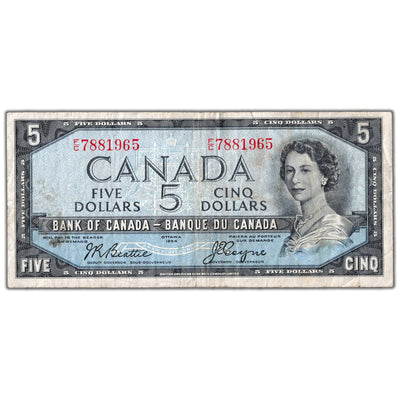 $5 1954 Bank of Canada Note Devil Face F/C Prefix BC-31b - Tear