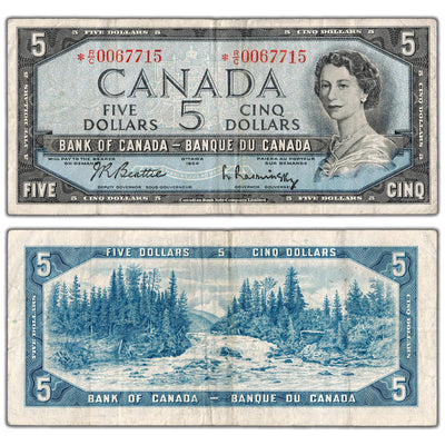 SOLD $5 1954 Bank of Canada Note *R/C Replacement Prefix BC-39bA - Fine