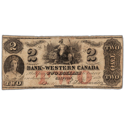 SOLD $5 1859 Bank of Western Canada Note #795-10-08 - Circulated