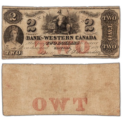 SOLD $5 1859 Bank of Western Canada Note #795-10-08 - Circulated