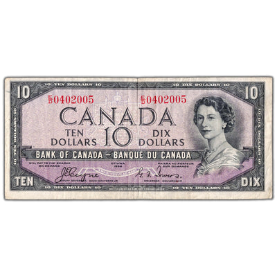 $10 1954 Bank of Canada Note Devil Face E/D Changeover Prefix BC-32a - F/VF