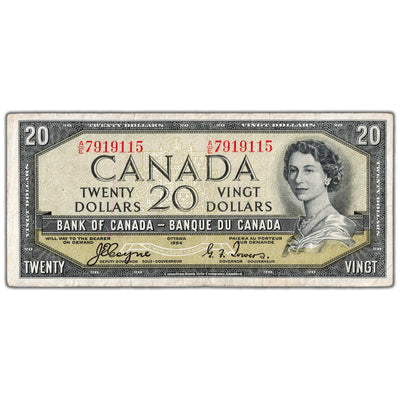 $20 1954 Bank of Canada Note Devil Face A/E Prefix BC-33a - Fine