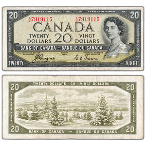$20 1954 Bank of Canada Note Devil Face A/E Prefix BC-33a - Fine