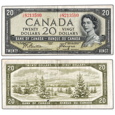 $20 1954 Bank of Canada Note Devil Face C/E Prefix BC-33b - VF