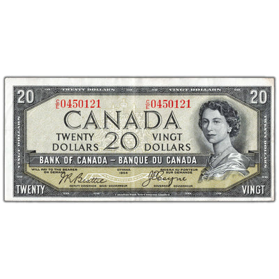 SOLD $20 1954 Bank of Canada Note Devil Face C/E Prefix BC-33b - VF/EF