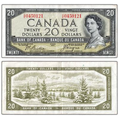 SOLD $20 1954 Bank of Canada Note Devil Face C/E Prefix BC-33b - VF/EF