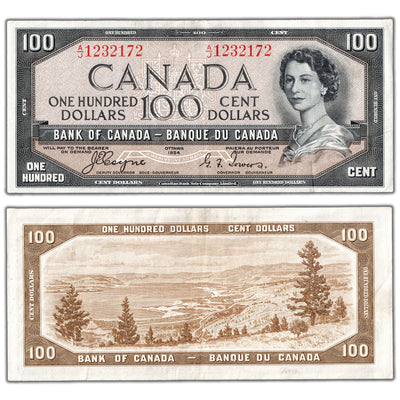SOLD $100 1954 Bank of Canada Note Devil Face Coyne-Towers BC-35a - VF/EF